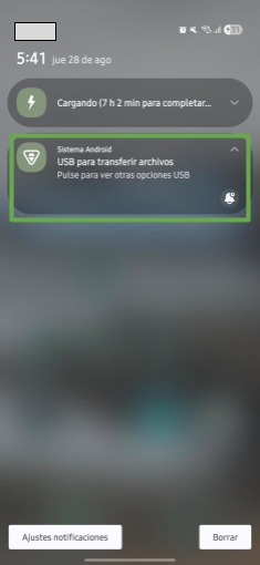  Captura de pantalla del panel de notificaciones en dispositivo móvil android.