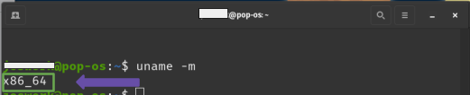   Captura de pantalla de terminal de Linux con la salida del comando *uname -m.*