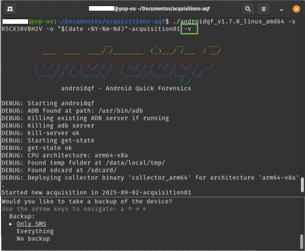   Captura de pantalla de terminal de linux con integración del parámetro *-o*.