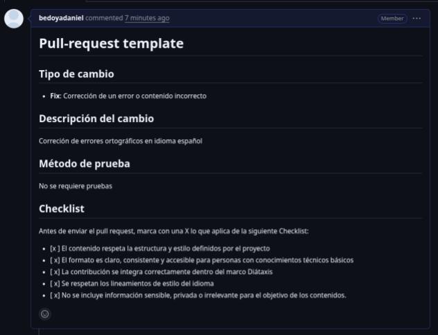 Interfaz de GitHub para un fork del repositorio forensics, donde se muestra el detalle de una solicitud de integración o pull request. 