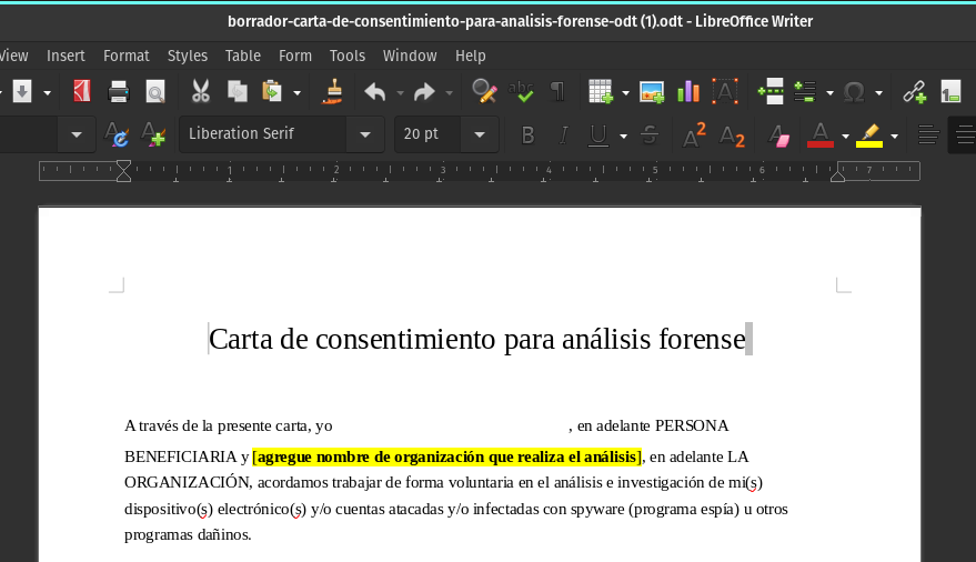 captura de carta de consentimiento